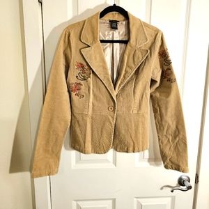 Cell Embroidered Tan Corduroy Blazer | Large